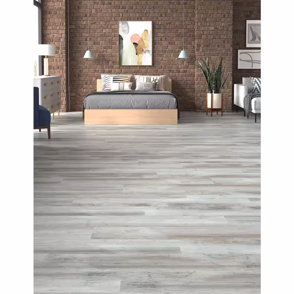 DuraDecor Weekend Warrior Iced Barnwood 3 MIL x 6-in W x 36-in L Peel & Stick Water Resistant Luxury Vinyl Flooring (21 sf/case)