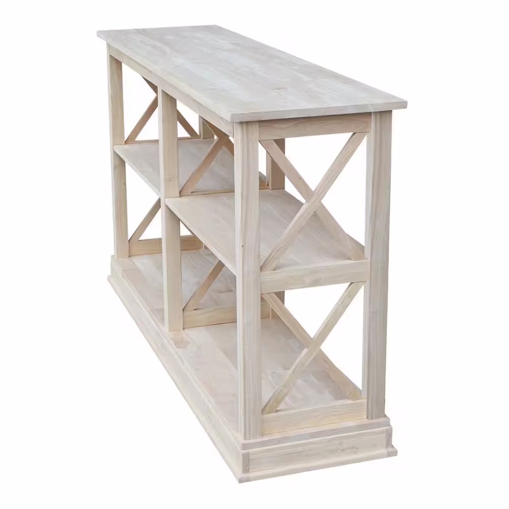 International Concepts Hampton 60 in. Unfinished Standard Rectangle Wood Console Table with Shelves