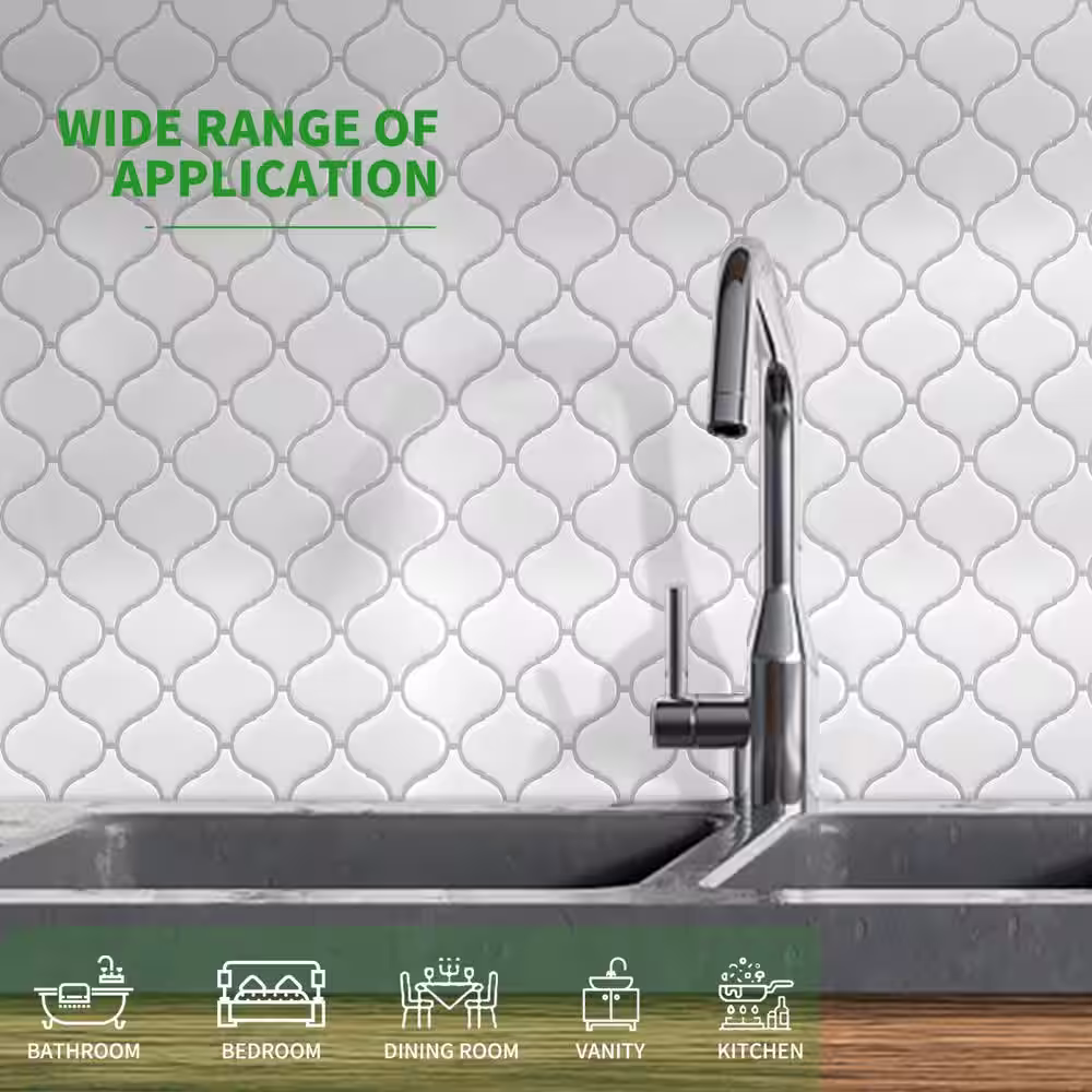 LONGKING Arabesque White 12 in. x 12 in. Vinyl Peel and Stick Tile, Stick on Backsplash for Kitchen and Bathroom (9 sq. ft. /Box)