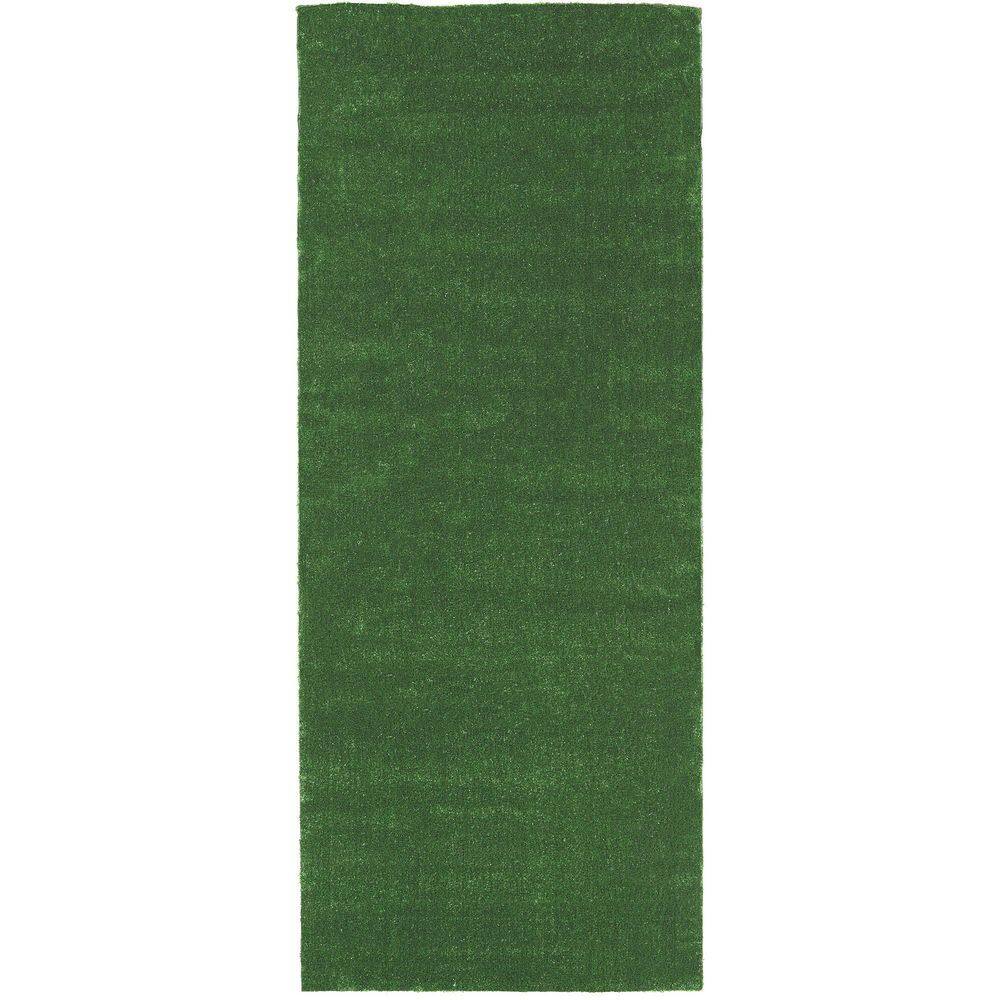 Sweet Home Stores Meadowland Collection Waterproof Solid Indoor/Outdoor 7 ft. x 16 ft. Green Artificial Grass Runner Rug