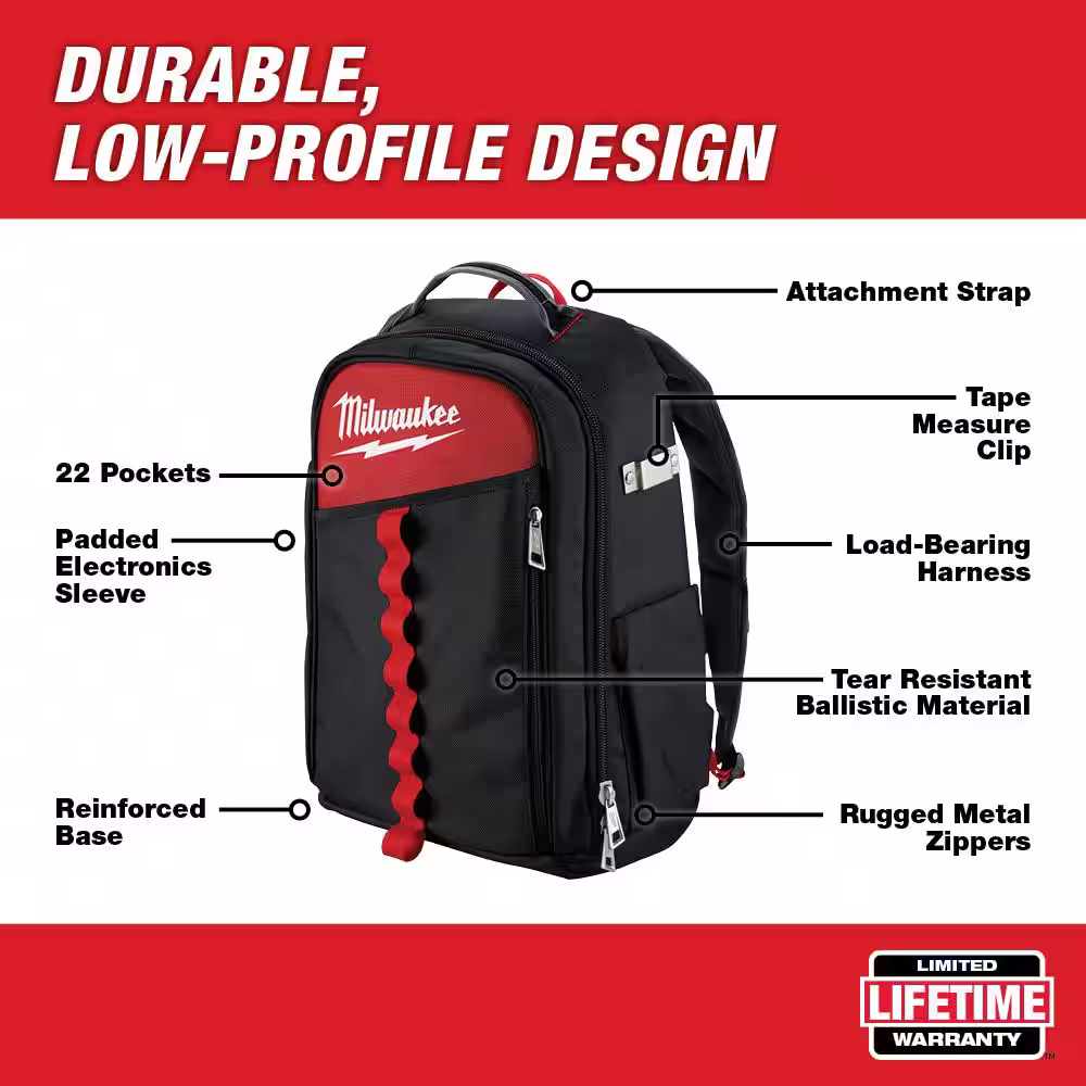 Milwaukee 14 in. Low Profile Backpack with 12 in. Zipper Tool Bag in Multi-Color (3-Pack)