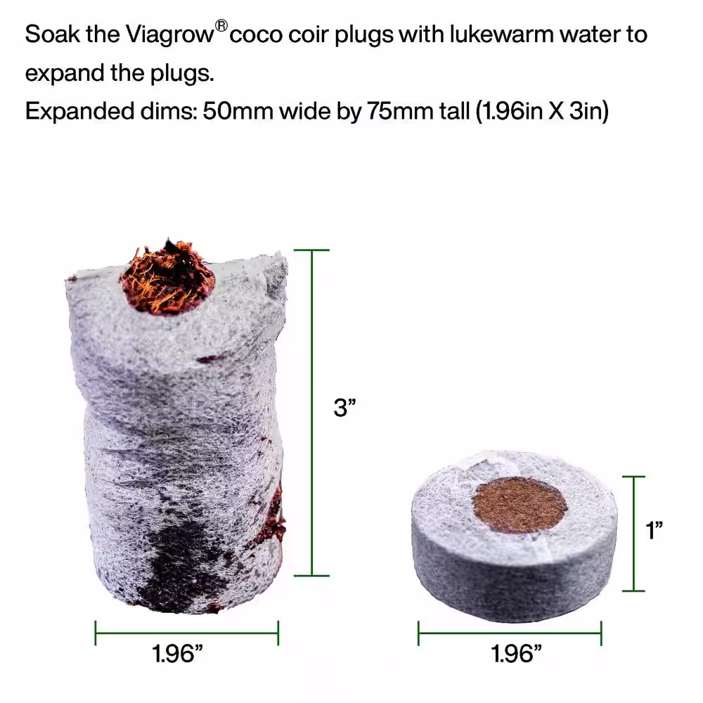 Viagrow Coco Coir Seed Starter Plugs, Sustainable, Expandable Coco Discs 50mm/1.96 in. (50-Pack)