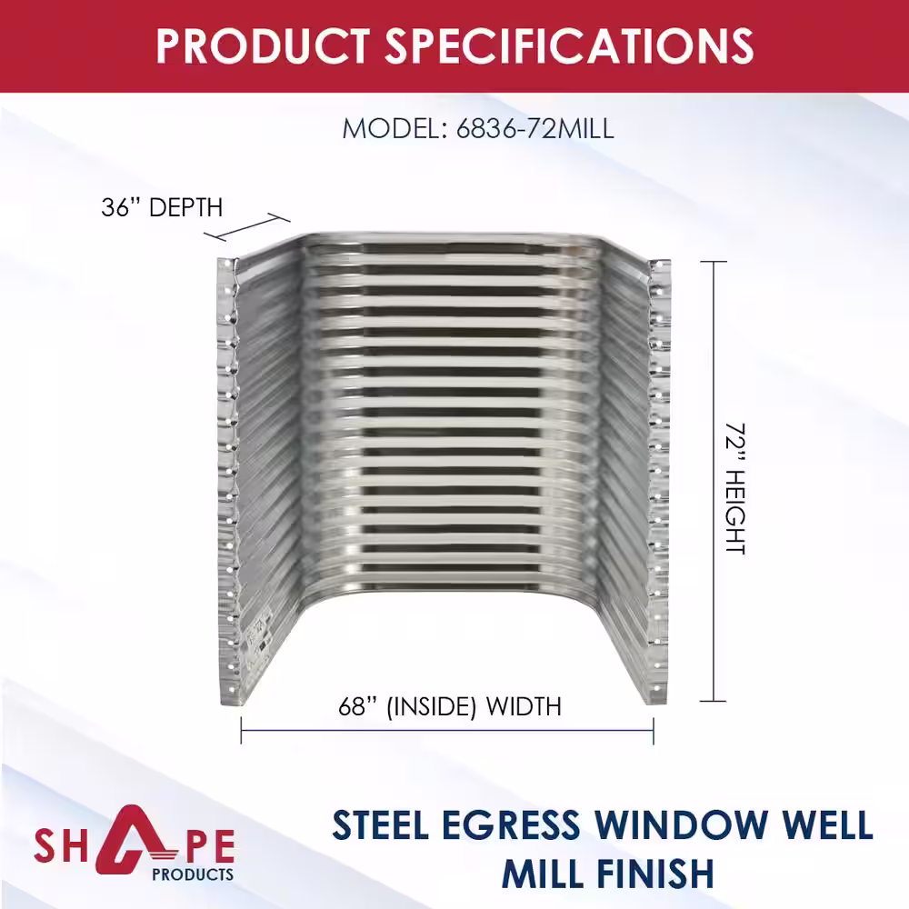 SHAPE PRODUCTS 68 in. W x 36 in. D x 72 in. H Galvanized Steel Egress Window Well