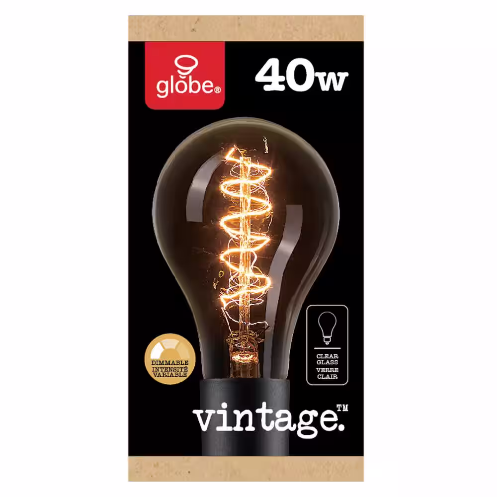 Globe Electric 40 Watt A21 Dimmable Spiral Filament Vintage Edison Incandescent Light Bulb, Soft White Light