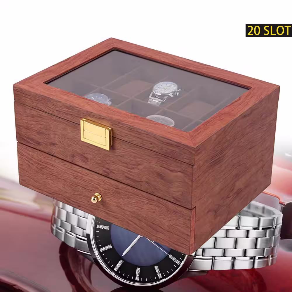 None 20 Slot Wooden Watches Display Box Case Jewelry Watch Storage Organizer