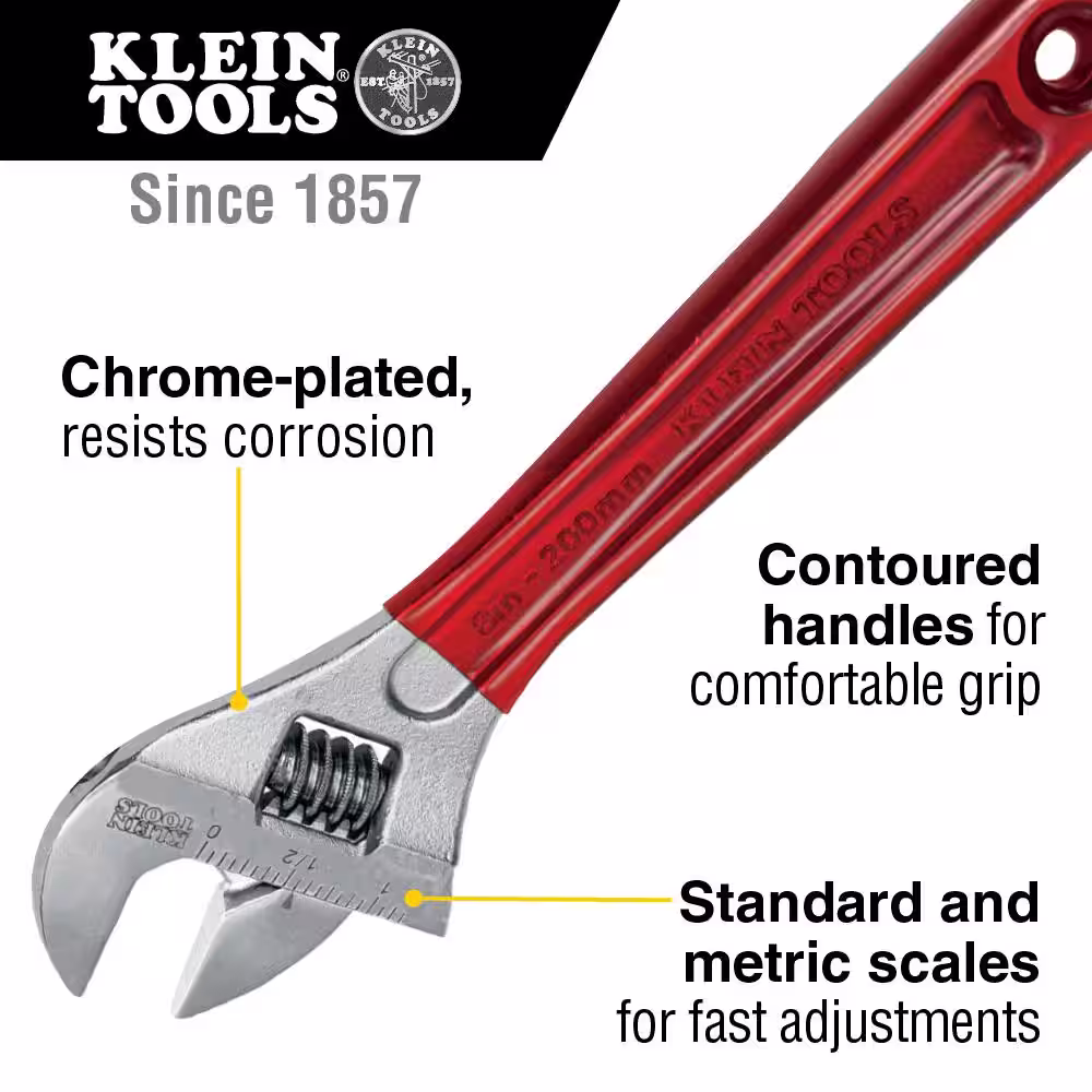 Klein Tools 1-1/8 in. Extra Capacity Adjustable Wrench with Plastic Dipped Handle