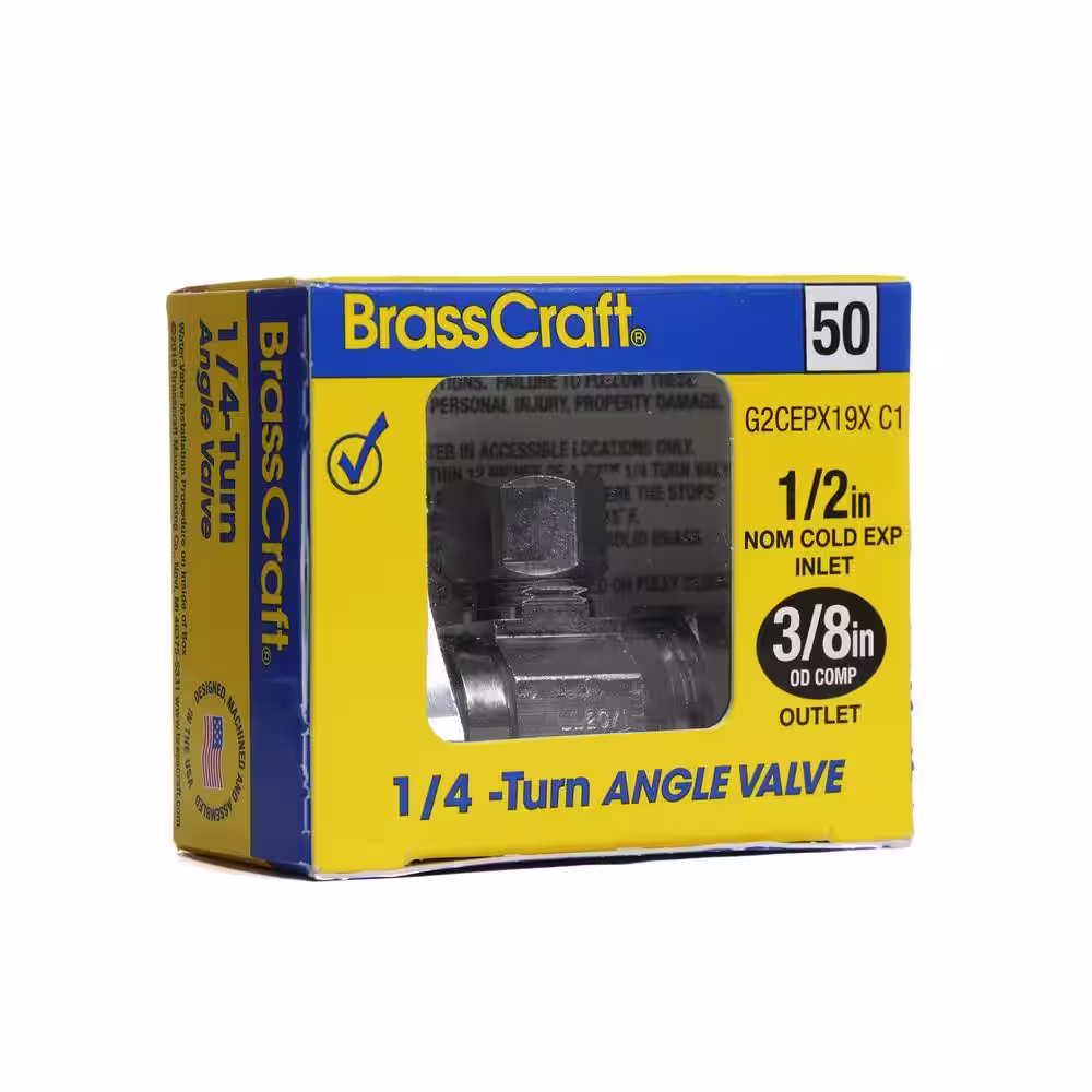 BrassCraft 1/2 in. Cold Expansion PEX Inlet x 3/8 in. Comp Outlet 1/4-Turn Angle Stop