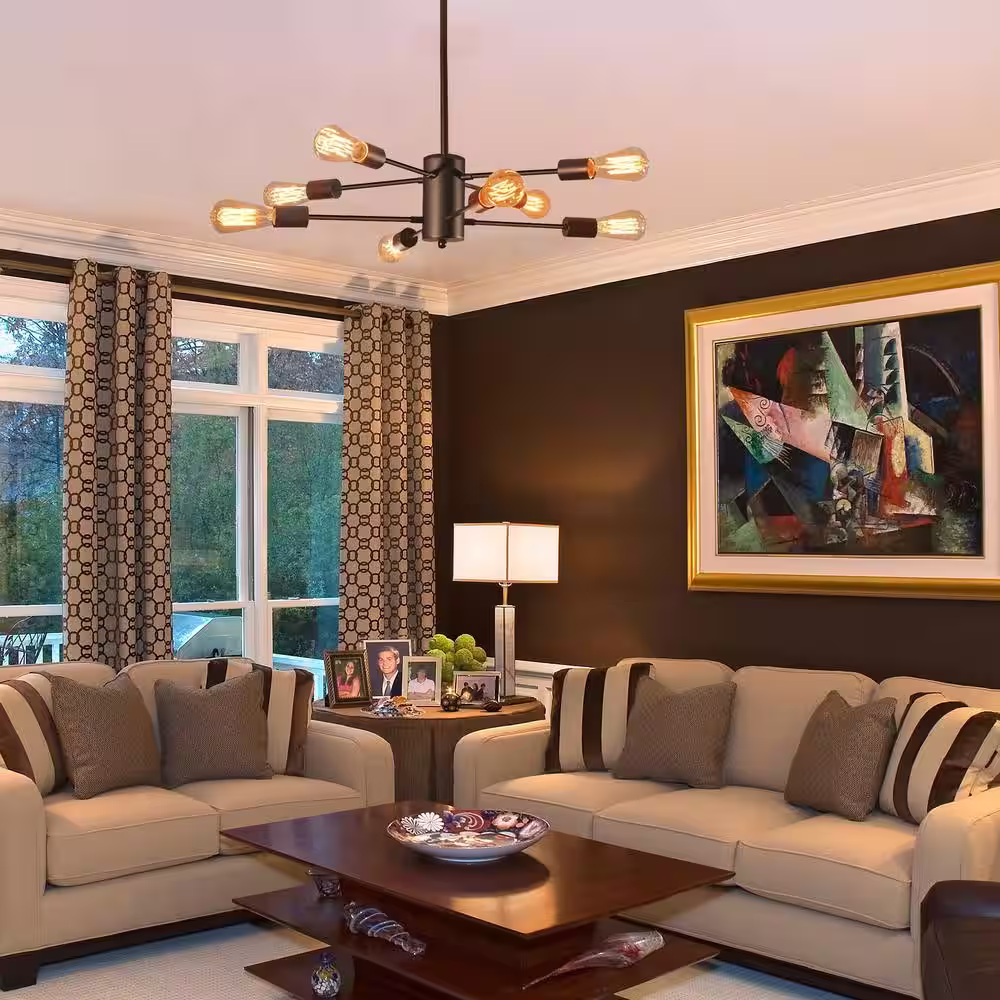 YANSUN 8-Light Black Unique Modern Sputnik Chandelier Pendant for Bedroom Living Room Dining Room Kitchen Foyer
