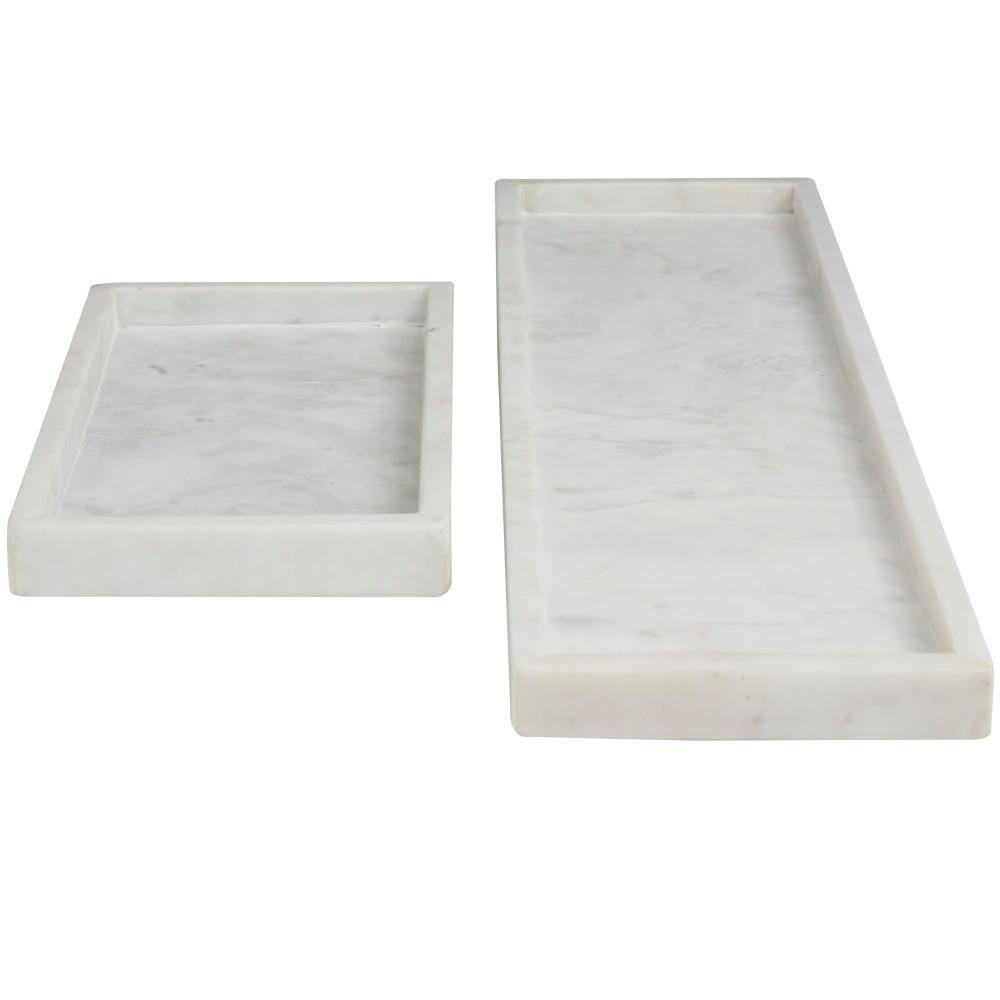 CosmoLiving by Cosmopolitan White Marble Slim Decorative Tray (Set of 2)