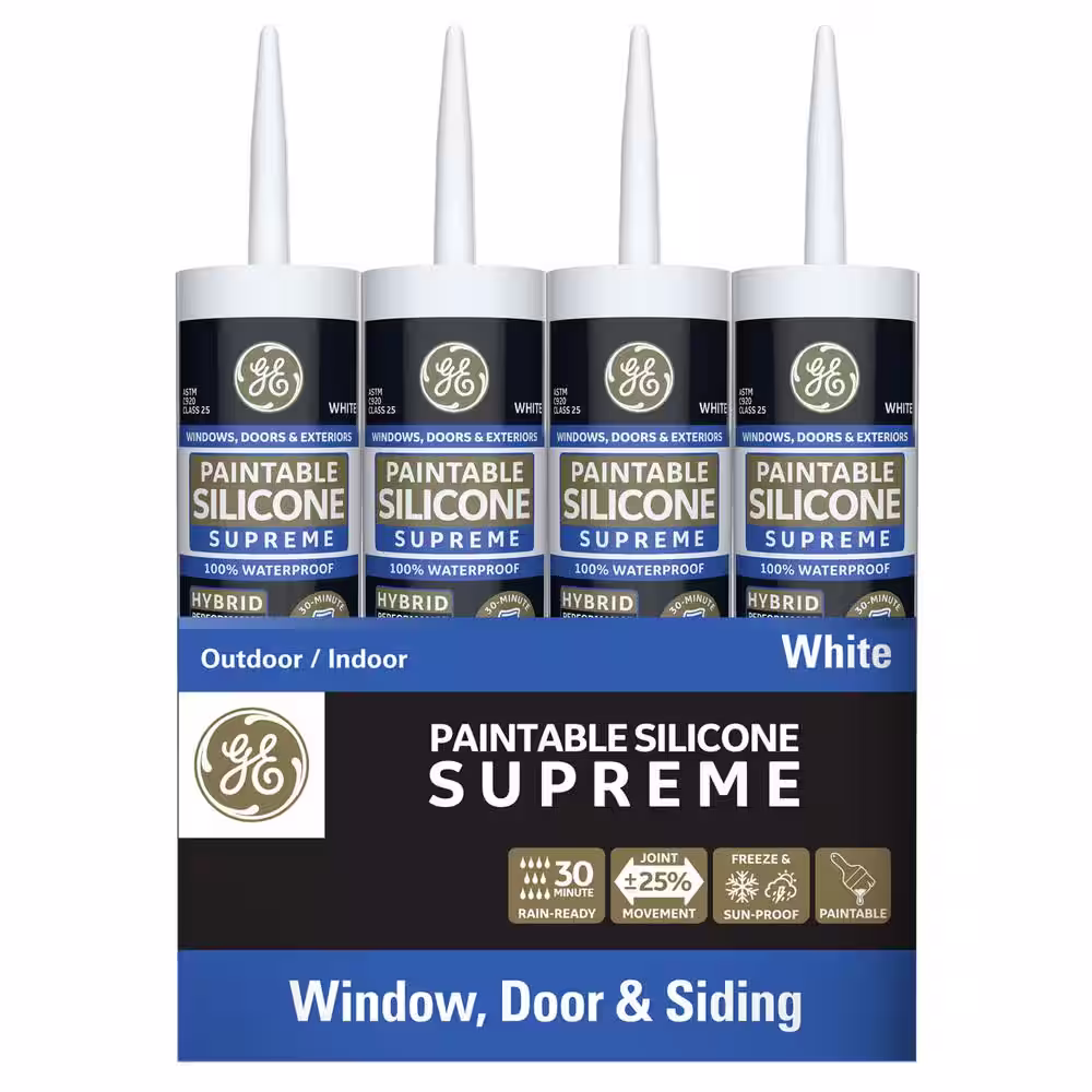 GE 9.5 oz. White Paintable Supreme Silicone Exterior Window and Door Sealant