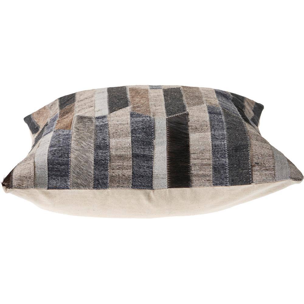 LR Home Abstract Beige / Gray Striped Faux Leather Hide 20 in. x 20 in. Throw Pillow