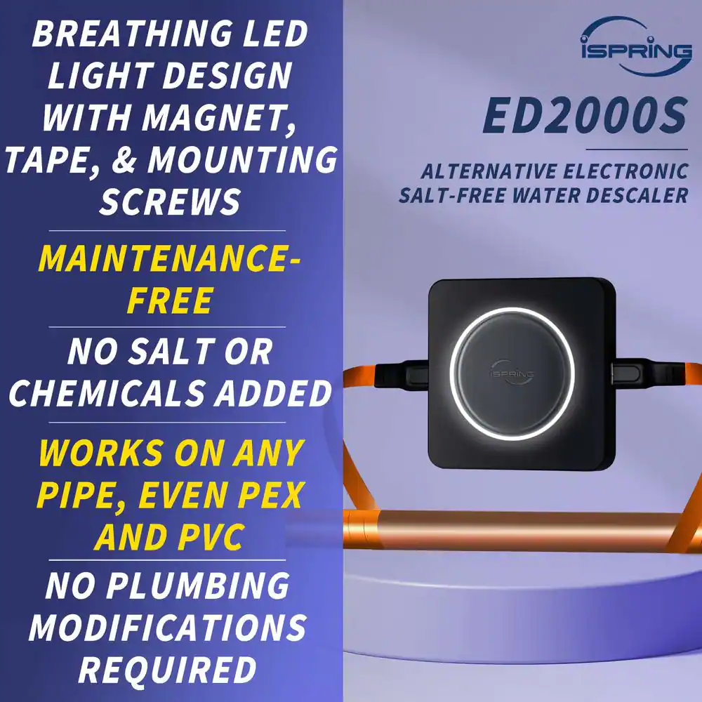 ISPRING Whole House Water Descaler Alternative Electronic Salt-Free Hard Water Conditioner Breathing LED Light Design