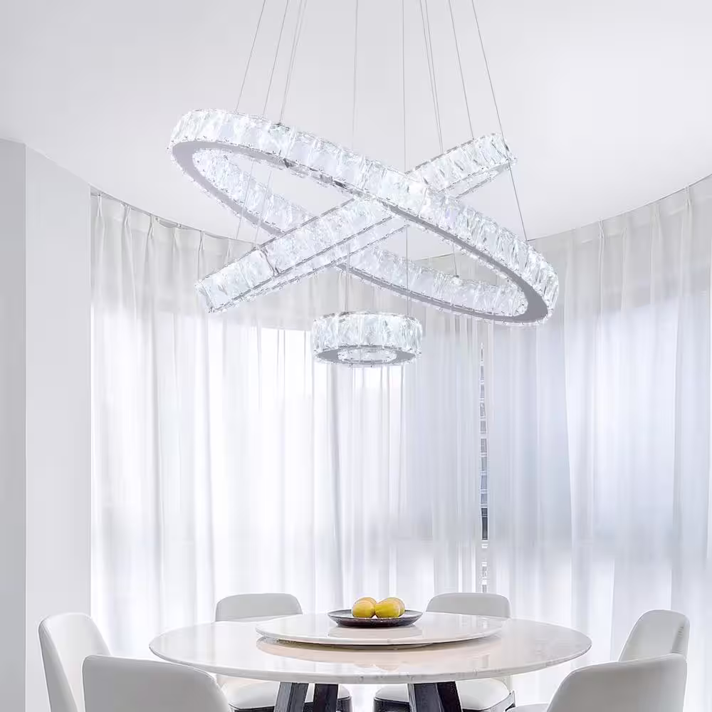 Maxax Jefferson 3 - Light Clear/Chrome Unique Geometric Integrated LED Chandelier with Crystal Accents