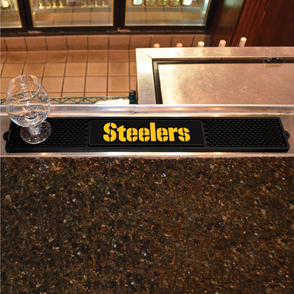 FANMATS NFL- 3.25 in. x 24 in. Black Pittsburgh Steelers Drink Mat