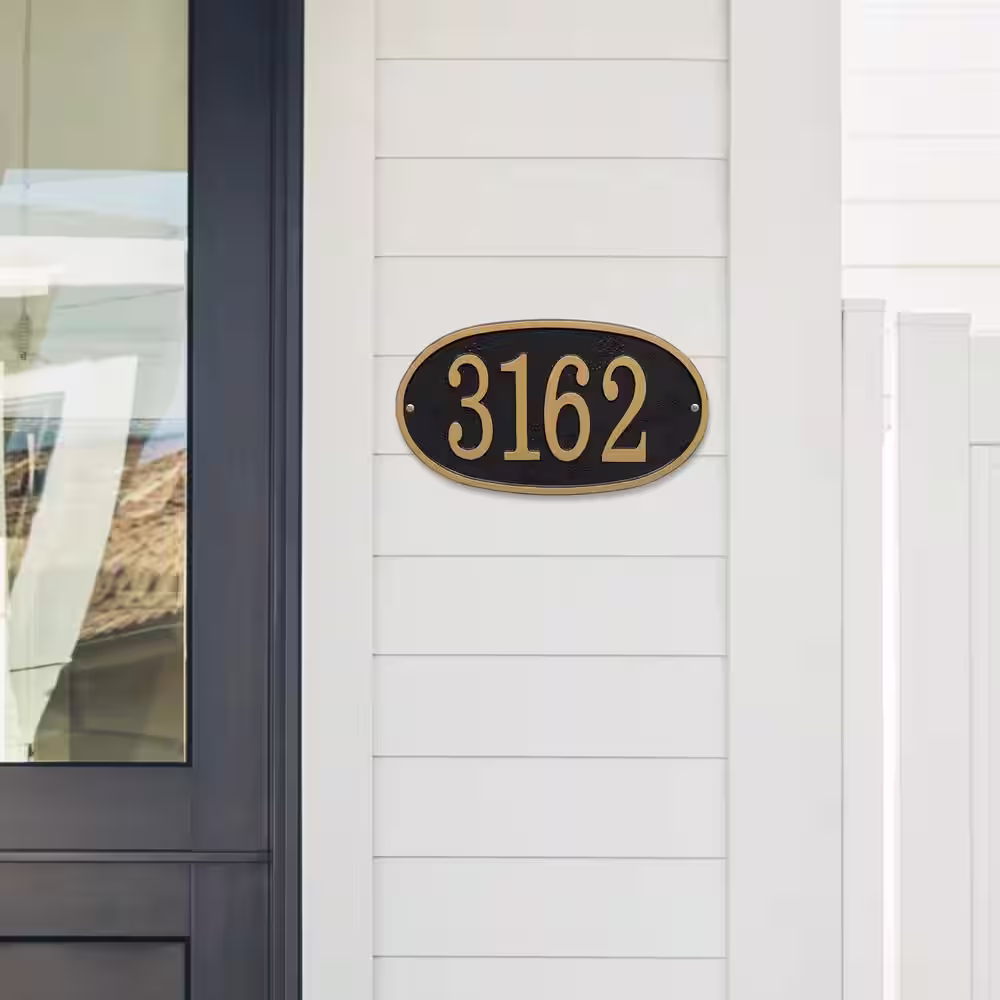 Whitehall Products Fast and Easy Oval House Number Plaque, Black/Gold