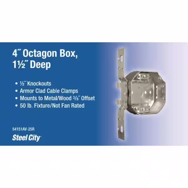 Steel City 4 in. 15.8 cu. in. New Work Metal Octagon Electrical Box with V-Bracket