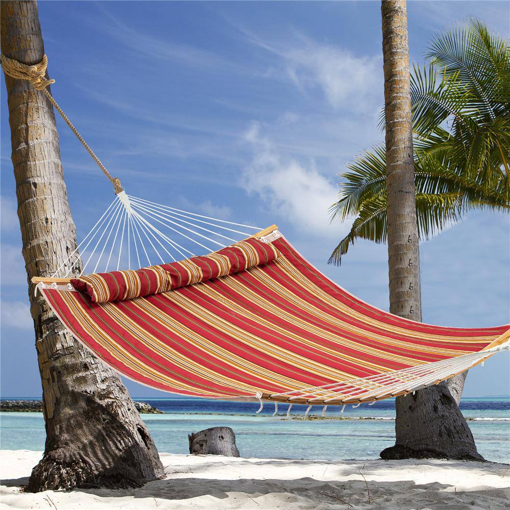 Costway 130 in. Hammock with Pillow Curved Bamboo Spreader Bar Chain Portable Indoor Outdoor Red