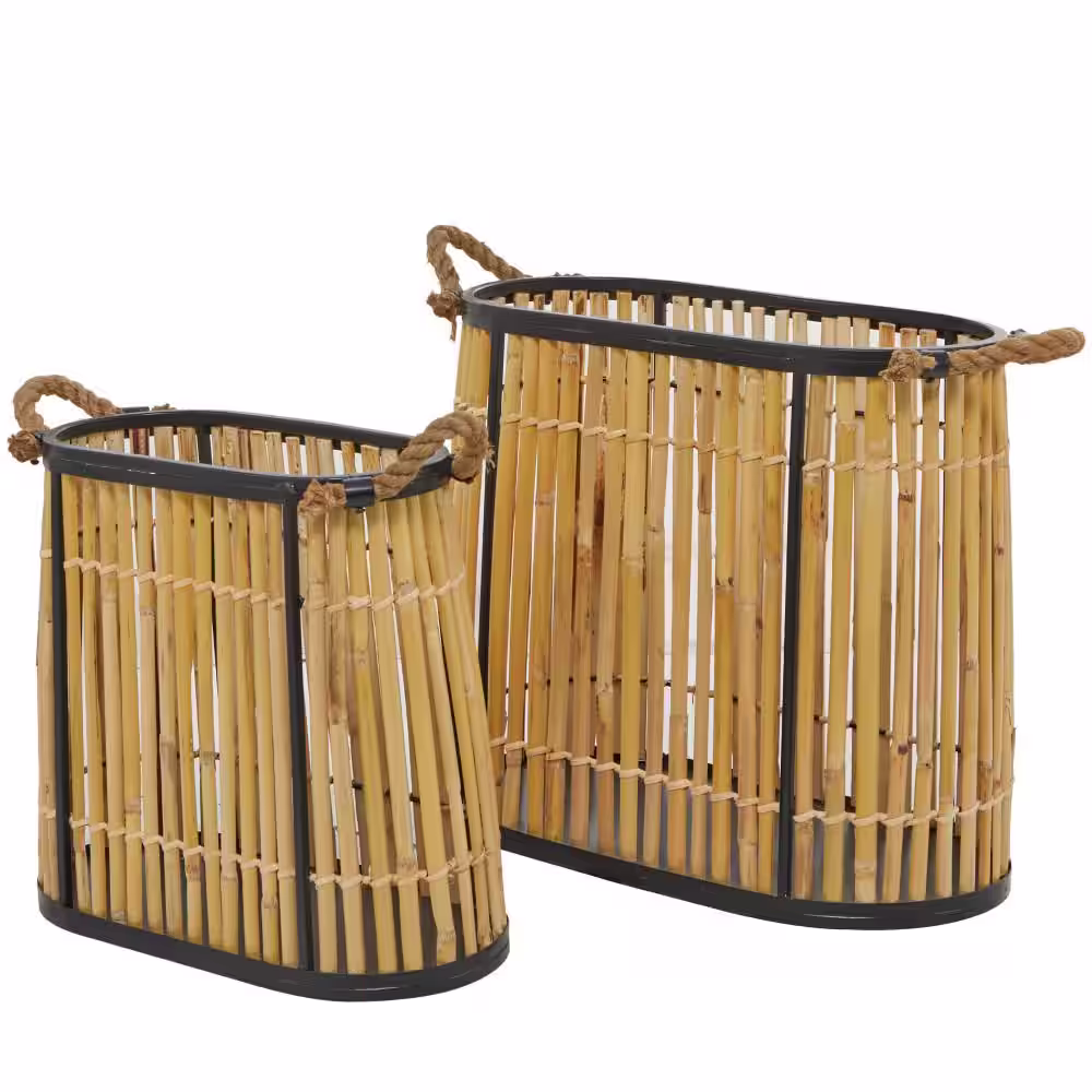 Novogratz Wicker Handmade Slatted Frame Storage Basket with Handles (Set of 2)