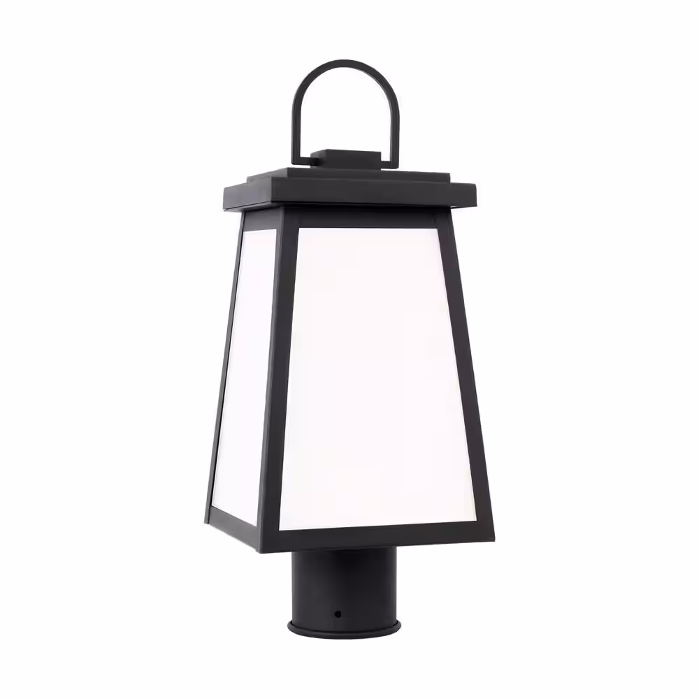 Generation Lighting Founders 1-Light Black Aluminum Weather Resistant Outdoor Lamp Post Light Set with Clear and White Glass Panels Included