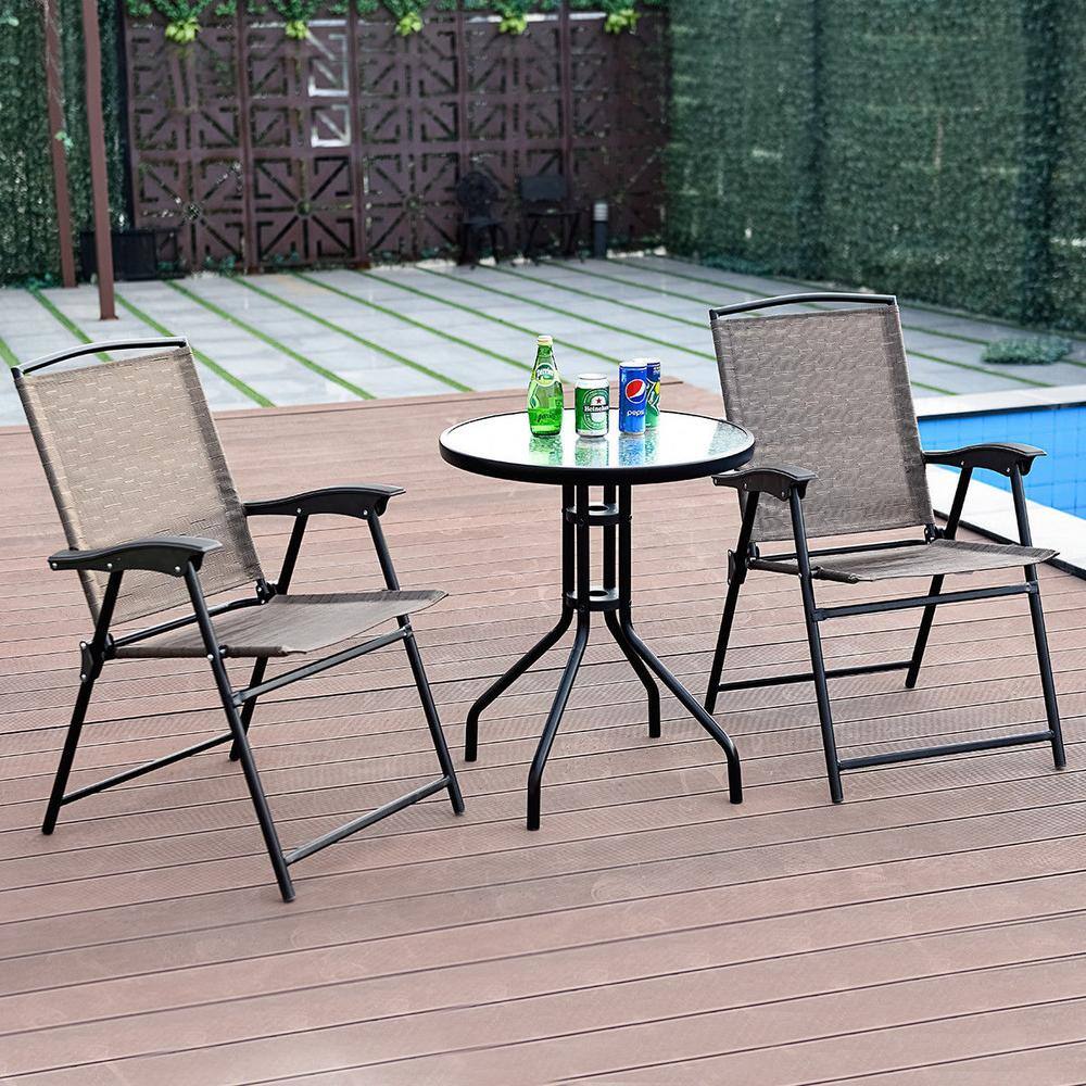 WELLFOR 3-Piece Metal Outdoor Bistro Set with Round Table