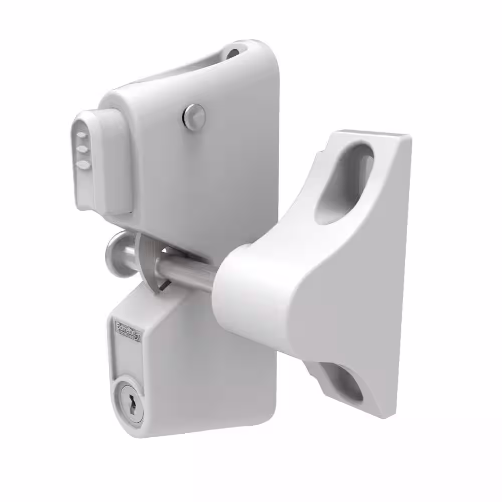Barrette Outdoor Living 3.312 in. x 5.187 in. Nylon/Stainless Steel White Locking Gravity Latch with 1-Sided Key Entry