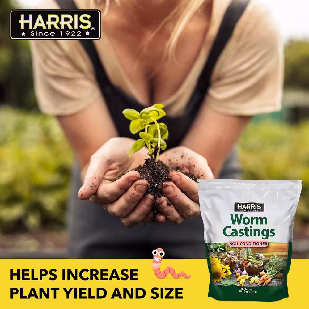 Harris 9 Gal. Expanding Coco Coir Pith (4 Brick pack) & 4 Qt. Worm Castings Premium Soil Conditioner