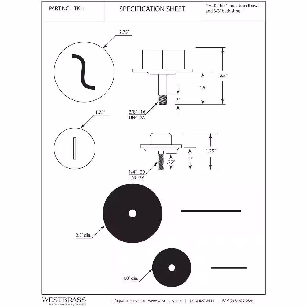 Westbrass 2-3/4 in. Plastic 1-Hole Waste and Overflow Assembly Water Pressure Test Kit Plug