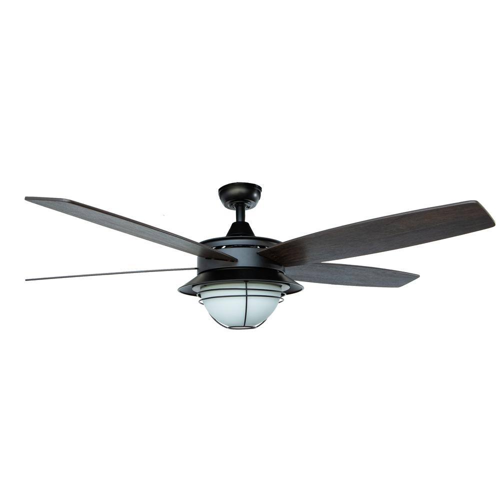 BLUE MOUNTAIN FANS Braylin 52 in. Outdoor Matte Black LED Ceiling Fan with Light Kit and Remote Control