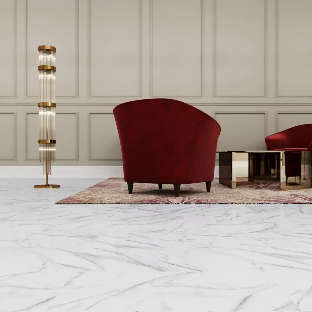 Lucida Surfaces GlueCore Whitestone 22 MIL x 12 in. W x 24 in. L Glue Down Waterproof Vinyl Tile Flooring (36 sqft/case)