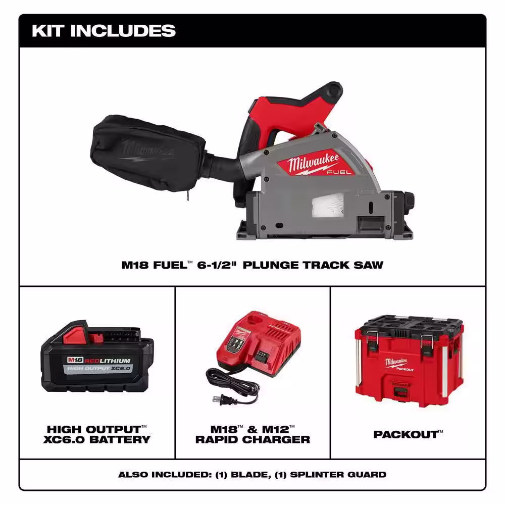 Milwaukee M18 FUEL 18V Li-Ion Brushless Cordless 6-1/2 in. Plunge Track Saw Kit w/106 in. Track Saw Guide Rail & Track Connector