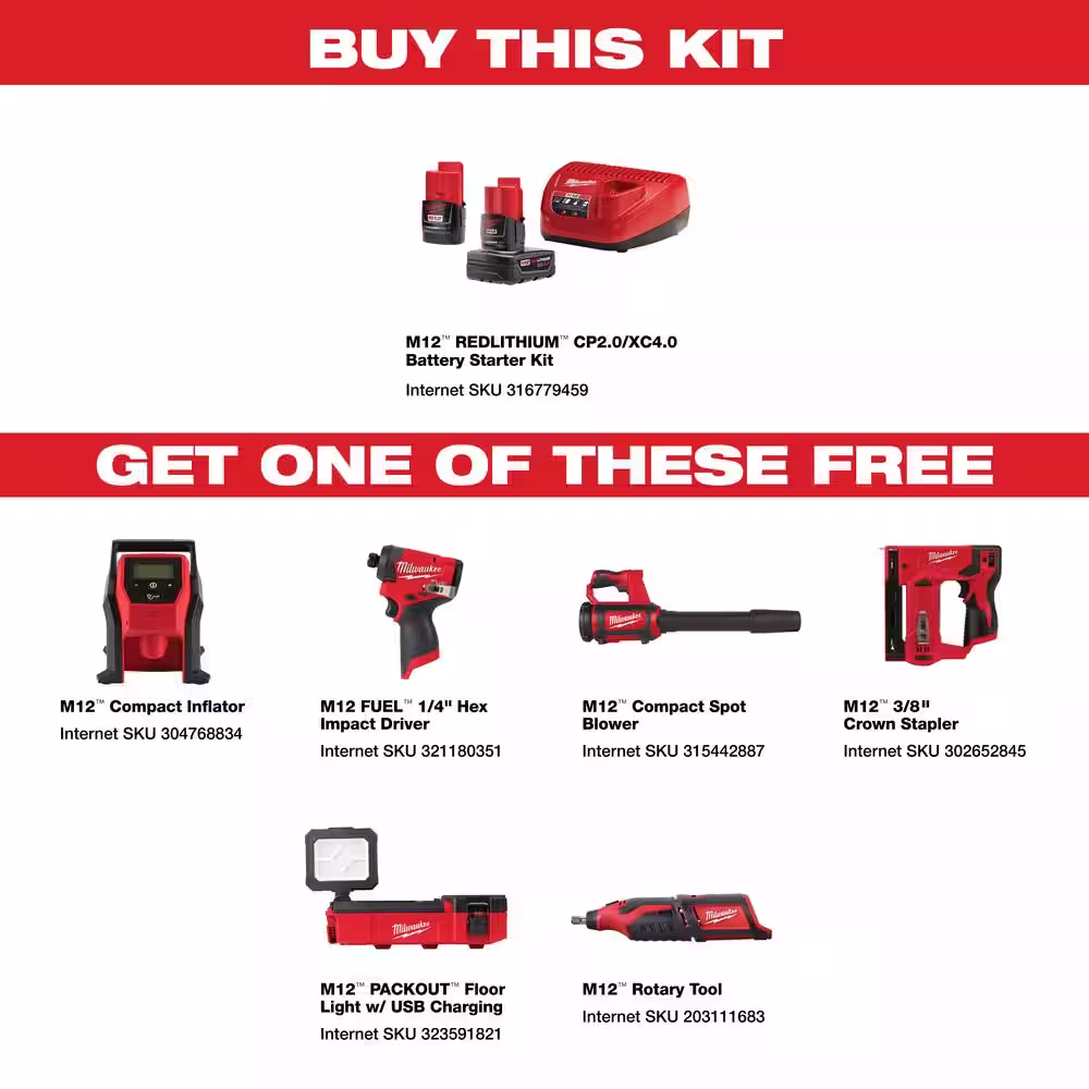 Milwaukee M12 12-Volt Lithium-Ion 4.0 Ah and 2.0 Ah Battery Packs and Charger Starter Kit