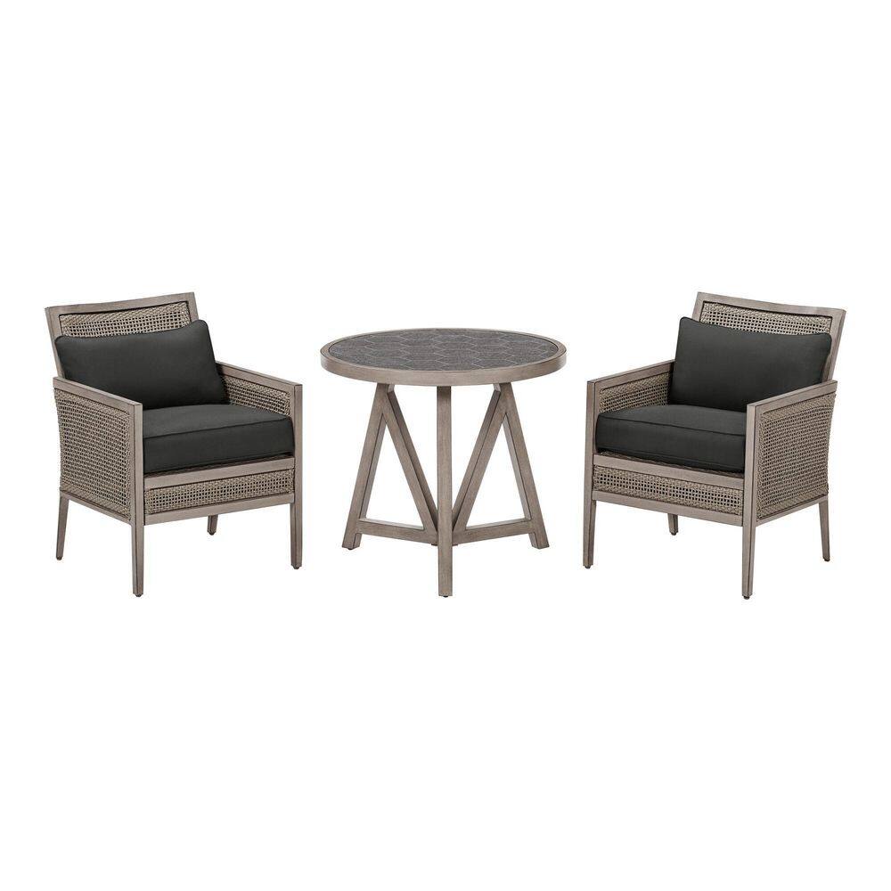 Home Decorators Collection Brandywood 3-Piece Aluminum Woven Outdoor Bistro Set with Black Cushions