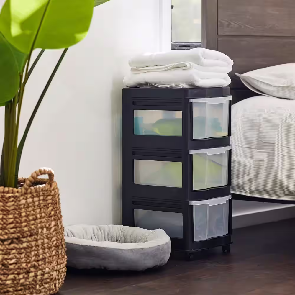 Life Story 13.2 in. H x 27.75 in. W x 15.5 in. D Classic 3 Shelf Storage Organizer Plastic Drawers Black (4-Pack)