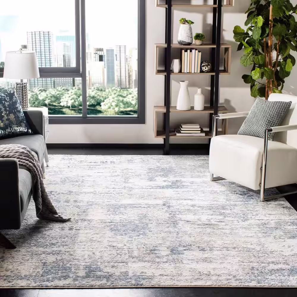 SAFAVIEH Amelia Ivory/Blue 11 ft. x 11 ft. Abstract Distressed Square Area Rug