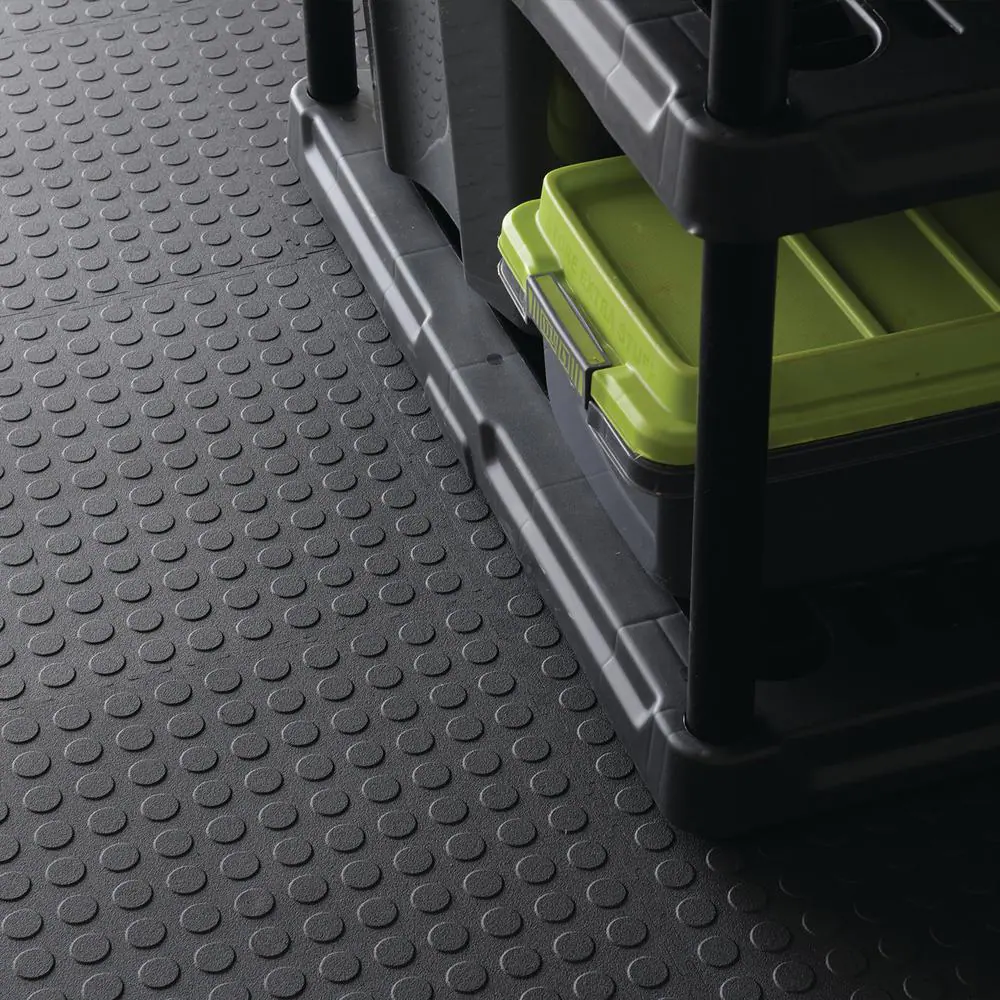 TrafficMaster Black Raised Coin 18 in. W x 18 in. L x 0.1 in. Thick Rubber Exercise\Gym Flooring Tiles (6 Tiles\Case) (13.5 sq. ft.)