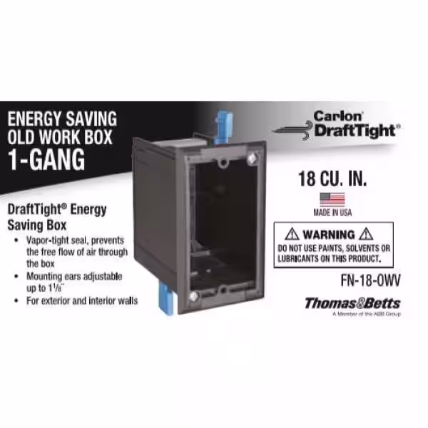 Carlon 1-Gang 18 cu. in. PVC Old Work Draft-Tight Electrical Switch and Outlet Box