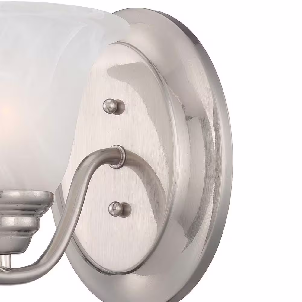 Volume Lighting Trinidad 1-Light Indoor Brushed Nickel Bath or Vanity Wall Mount Sconce with Alabaster Glass Bell Shade