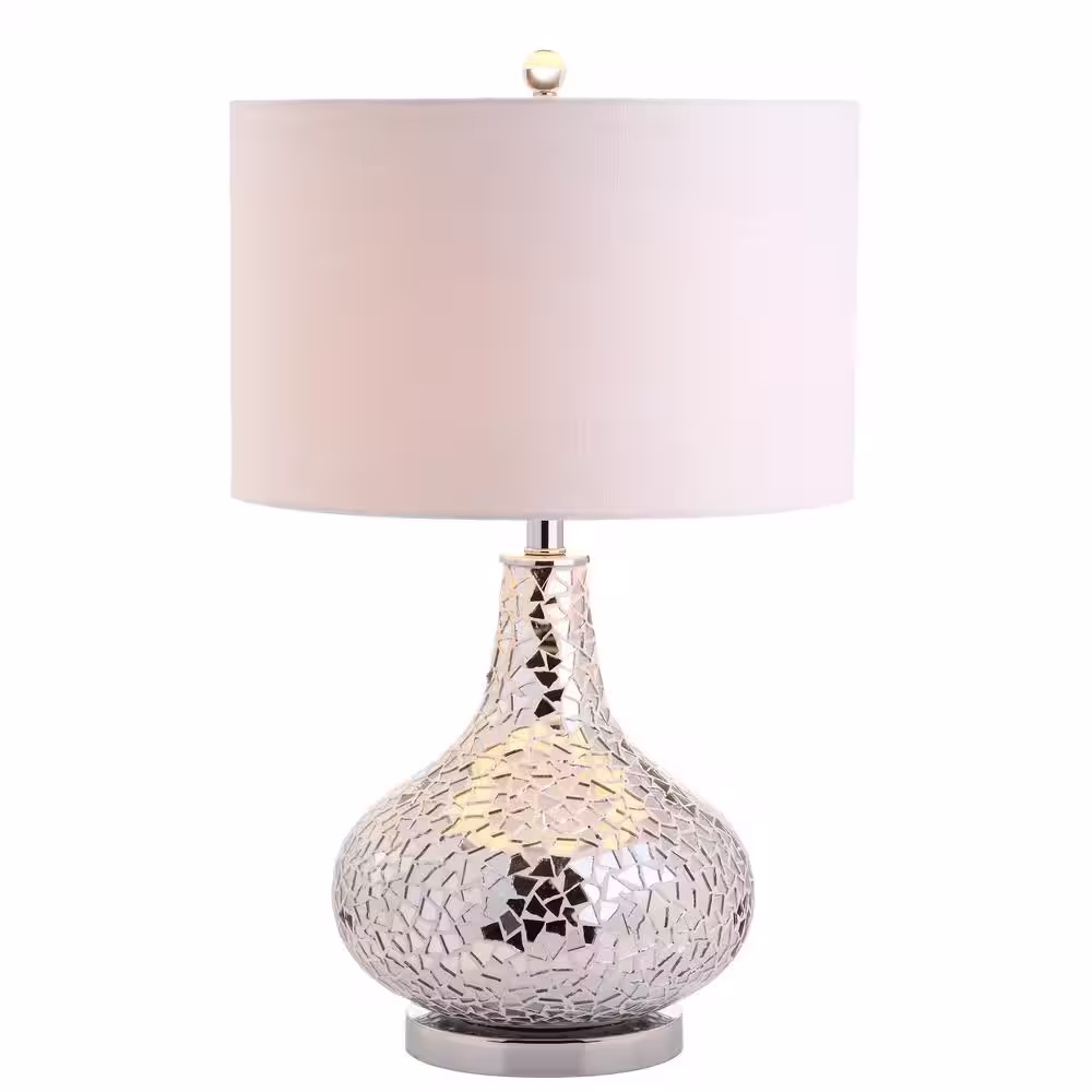 JONATHAN Y Emilia 26 in. Silver Mirrored Mosaic Table Lamp