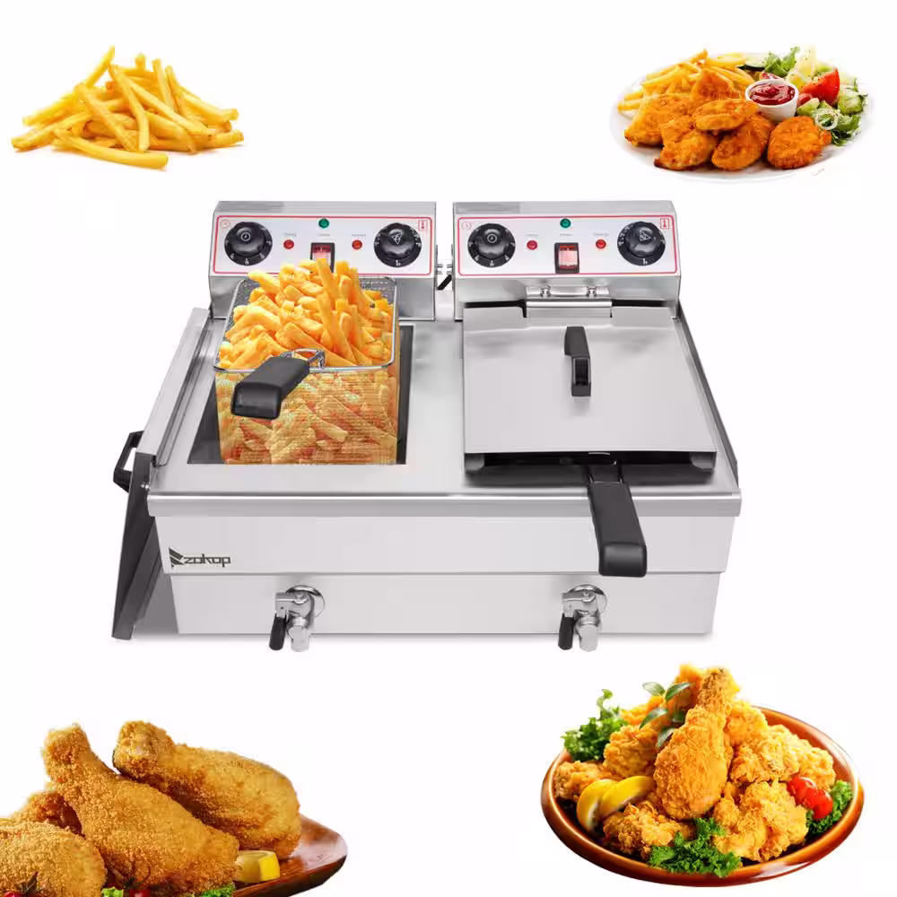 None 24.9 qt. Stainless Steel Dual Tank Electric Deep Fryer with Faucet