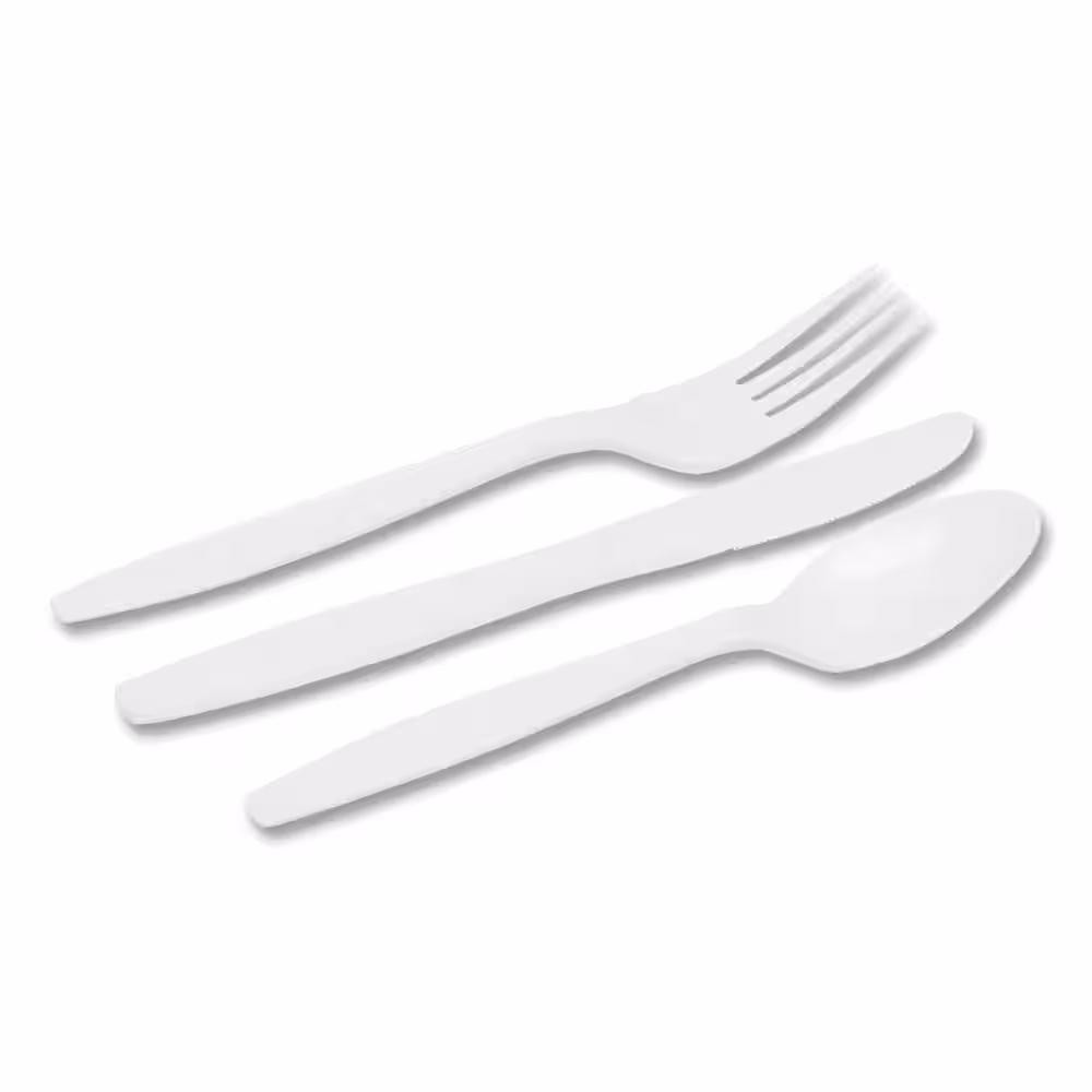 DIXIE White Disposable Plastic Utensils, Combo Pack with Tray, 56 Forks/56 Knives/56 Spoons