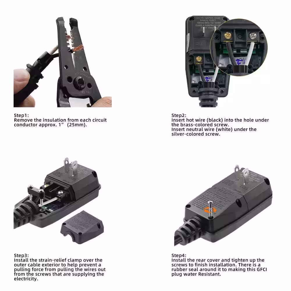 ELEGRP 4.67 in. 15 Amp Auto Reset 2 Prong Portable GFCI Replacement Right Angle Plug Assembly