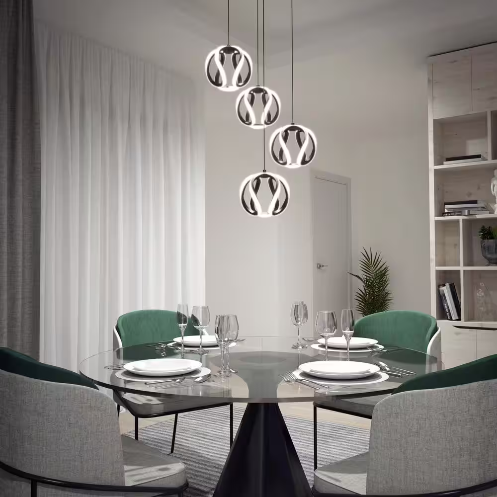 Artika Vivaldi 25-Watt 4 Light Black Modern 5 CCT Integrated LED Pendant Light Fixture for Dining Room or Kitchen