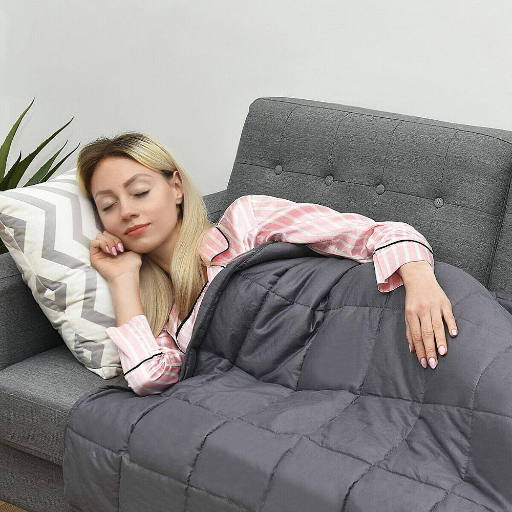 Gymax Weighted Blanket 12 lbs. Full/Queen Size Cotton Blanket Glass Beads Dark Gray