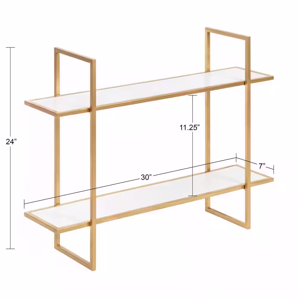 Kate and Laurel Leigh 30 in. x 24 in. x 8 in. White/Gold Decorative Wall Shelf