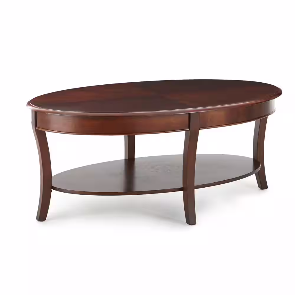 Steve Silver Troy 48 in. Medium Cherry Large Oval Wood Coffee Table with Shelf