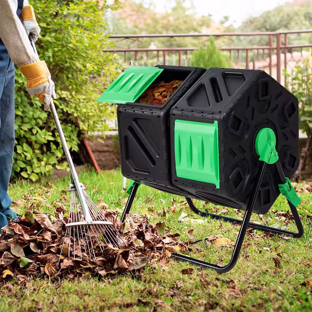 Costway Dual Chamber Compost Tumbler Outdoor Rotating Chamber Compost Bin 34.5 Gal.