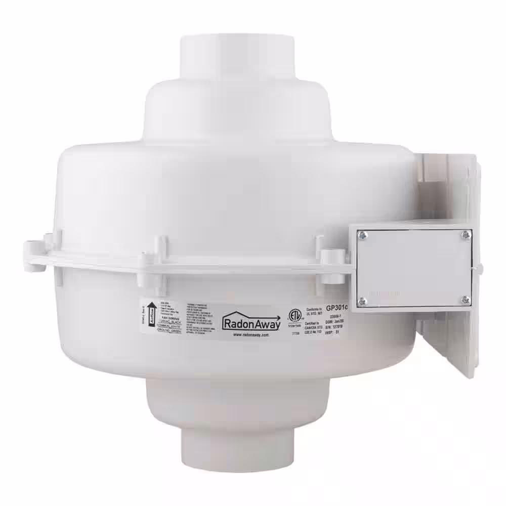 RadonAway GP301C 3 in. Inlet and Outlet Inline Radon Fan in White with 2.3 in. Maximum Operating Pressure