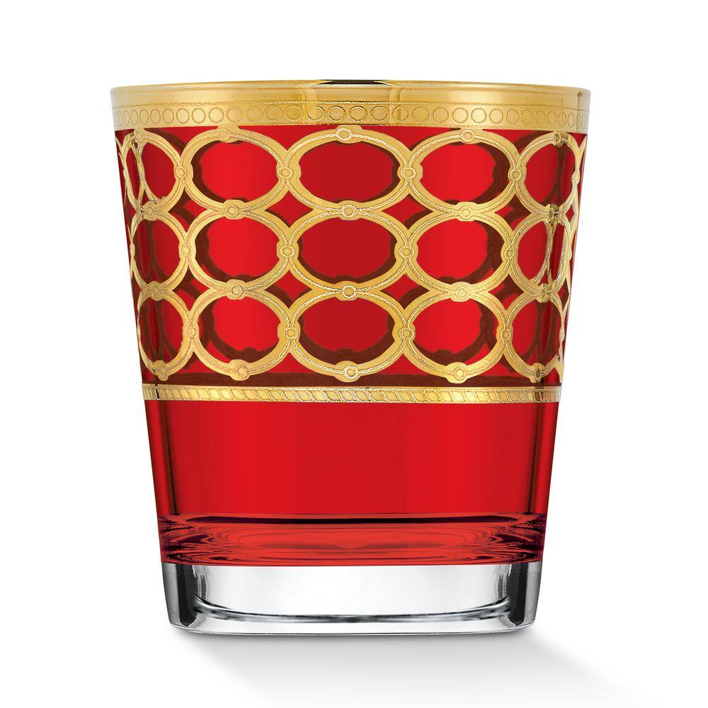 Lorren Home Trends 10 oz. Red Color with Gold Double Old Fashion Tumbler/Whiskey (Set of 4)