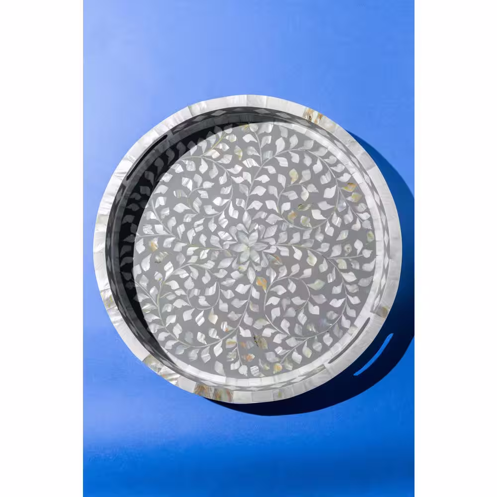 GAURI KOHLI Jodhpur Mother of Pearl Decorative Tray - Gray 18 in.