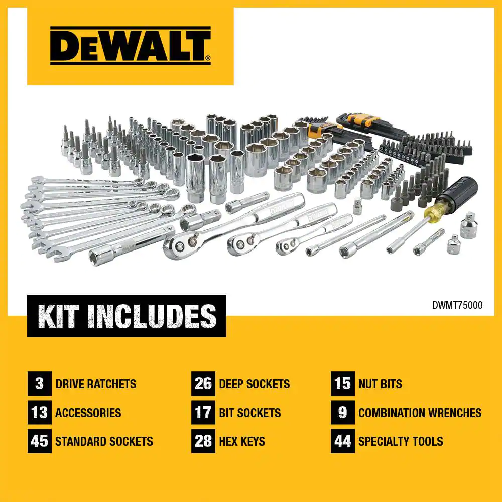 DEWALT 1/4 in., 3/8 in., and 1/2 in. Drive Polished Chrome Mechanics Tool Set (200-Piece)